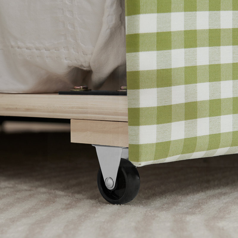 Cozy Gingham Daybed With Trundle Twin Sofa Bed, USB Port, Wave Design, Linen Fabric, No Box Spring Needed, Green