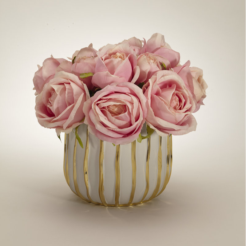 Silk Roses Arrangement in Vase, Pink