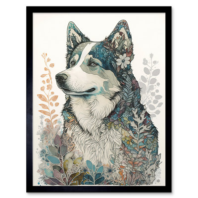 Siberian Husky Dog Nature Spirit Animal Modern Multicoloured - Single Picture Frame Print