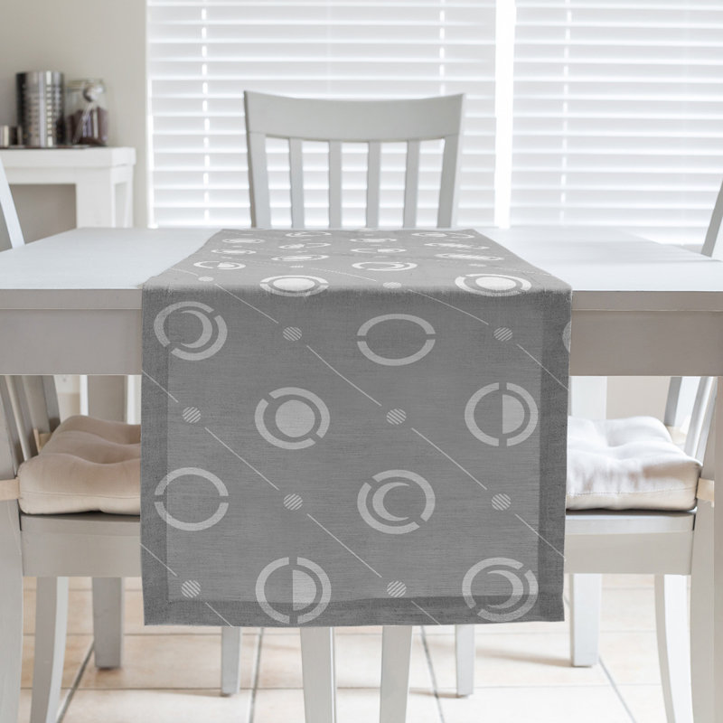Classic Moon Phases Table Runner, 16" x 72", Light Gray/White