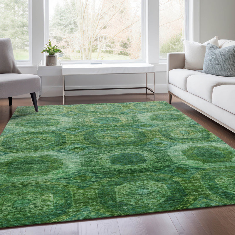 Machine Washable Indoor/Outdoor Xhevrie Emerald Rug, Rectangle 2'6" x 3'10"