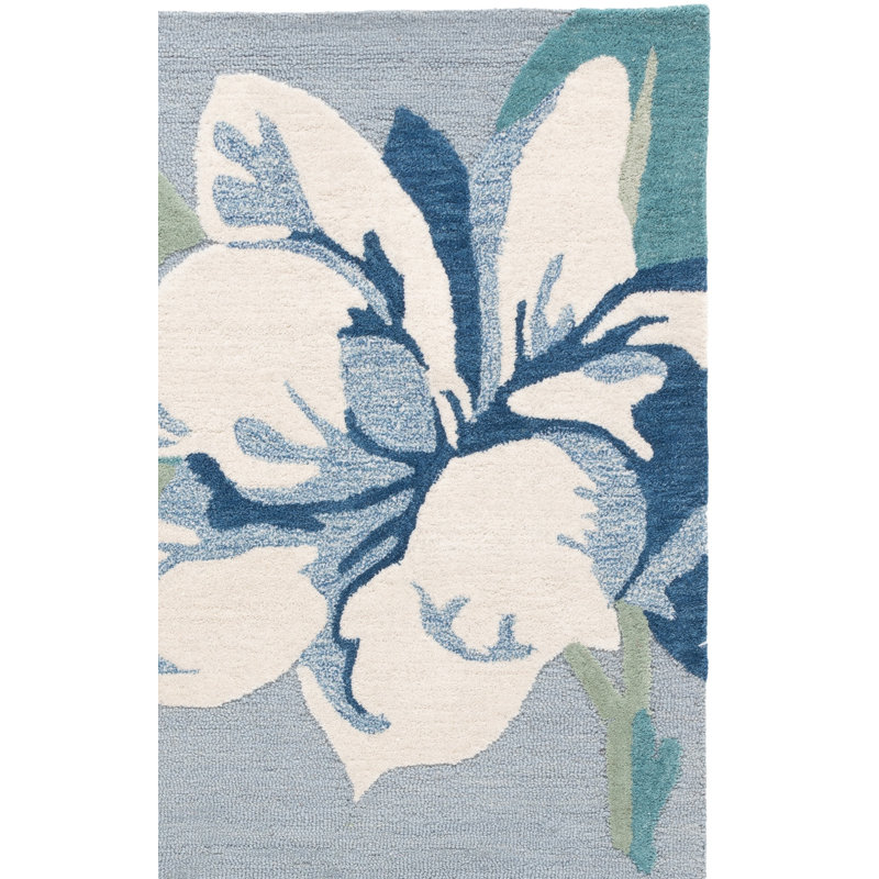 Jardin 403 Hand Tufted Wool/Cotton Floral Rug in Gray/Ivory, Rectangle 6' x 9'