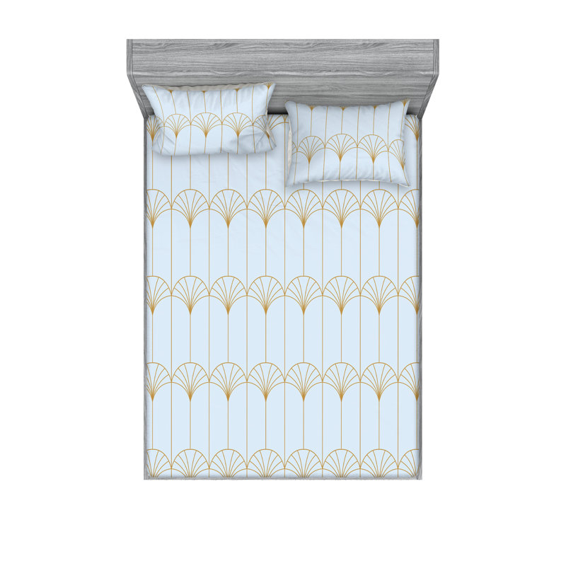 Microfiber Geometric Sheet Set, California King Sheet Set with 2 Pillowcases, Pale Blue