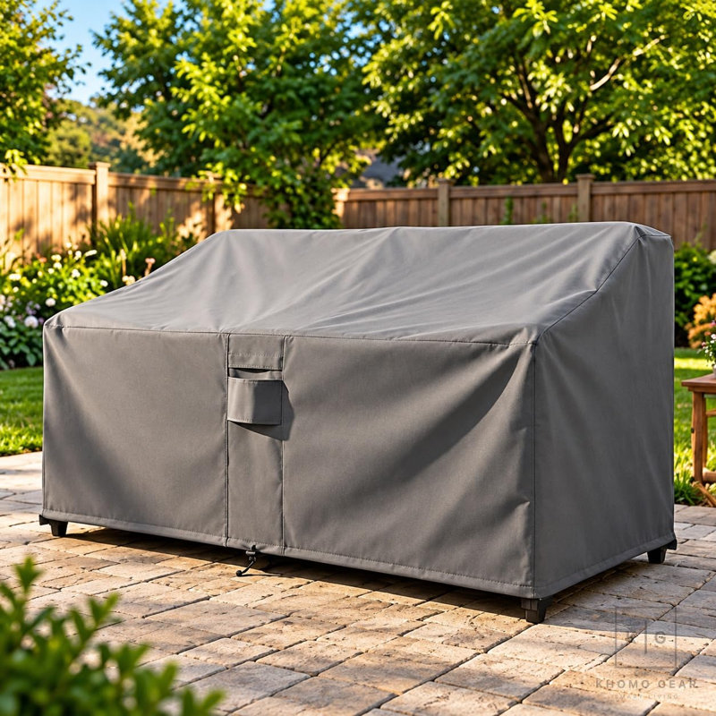 Goodman Weatherproof Patio Sofa Cover with Breathable, Durable Water-Resistant PVC Protection, Adjustable Elastic Hem, Click-Close Straps and Air Holes