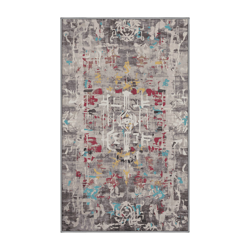 Machine Washable Gray Area Rug, Rectangle 3' x 5'
