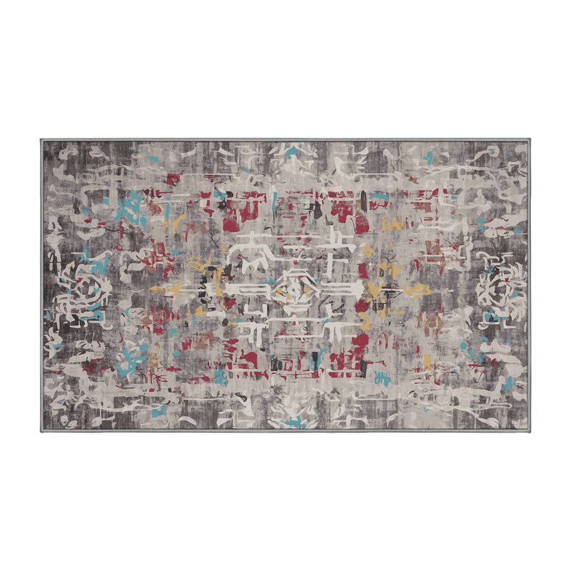 Machine Washable Gray Area Rug, Rectangle 2' x 3'