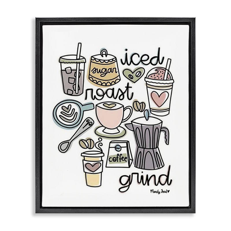 Cadre flottant tendance divers types de café, design par Mandy Ford Art + Illustration, H 21 po x l 17 po
