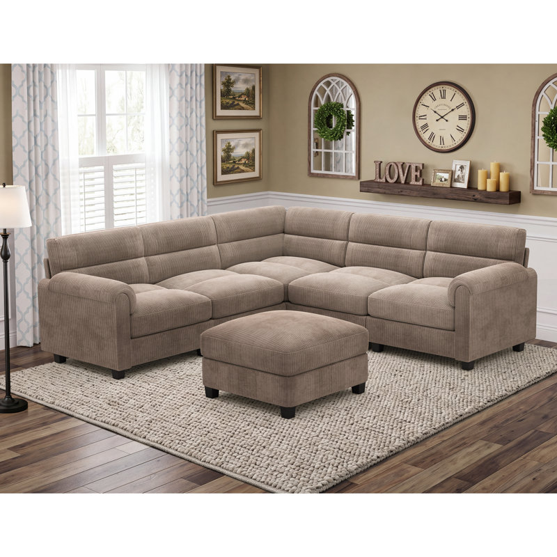 Canapé modulaire 6 pièces avec repose-pieds, Velours côtelé bleu