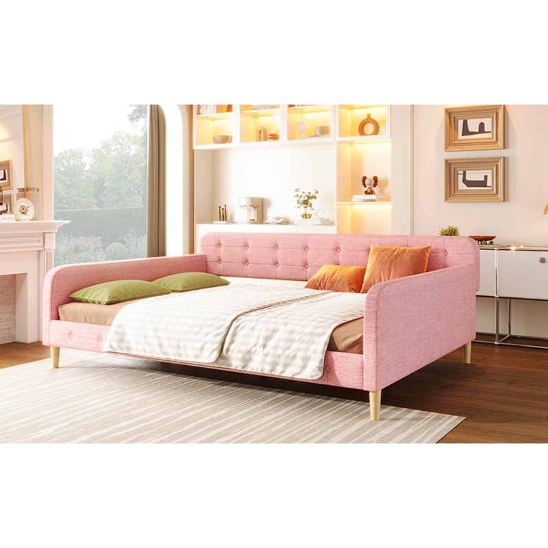 Queen Size, Linen Upholstered, Daybed, , Functional, Daytime And Overnight, Strong Support Legs Pine