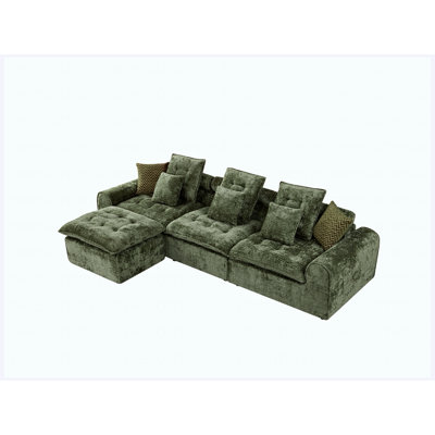 Canapé modulaire 129,8 po en laine d'agneau moelleux vert, canapé d'angle surdimensionné en L surdimensionné, siège moelleux et moelleux