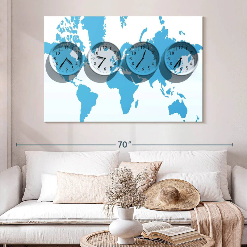 Kerner Time Zones World Map, 34" H x 51" W