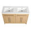 Meuble-lavabo double autoportant 48 po avec deux lavabos en résine, 4 portes à fermeture en douceur et poignées en métal - Contreplaqué de chêne original, design américain moderne