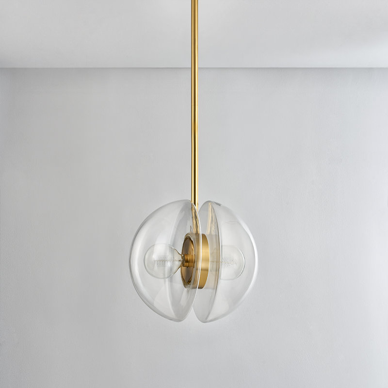 KERT 2 LIGHT PENDANT, Aged Brass, 23.75" H x 17" W x 17" D