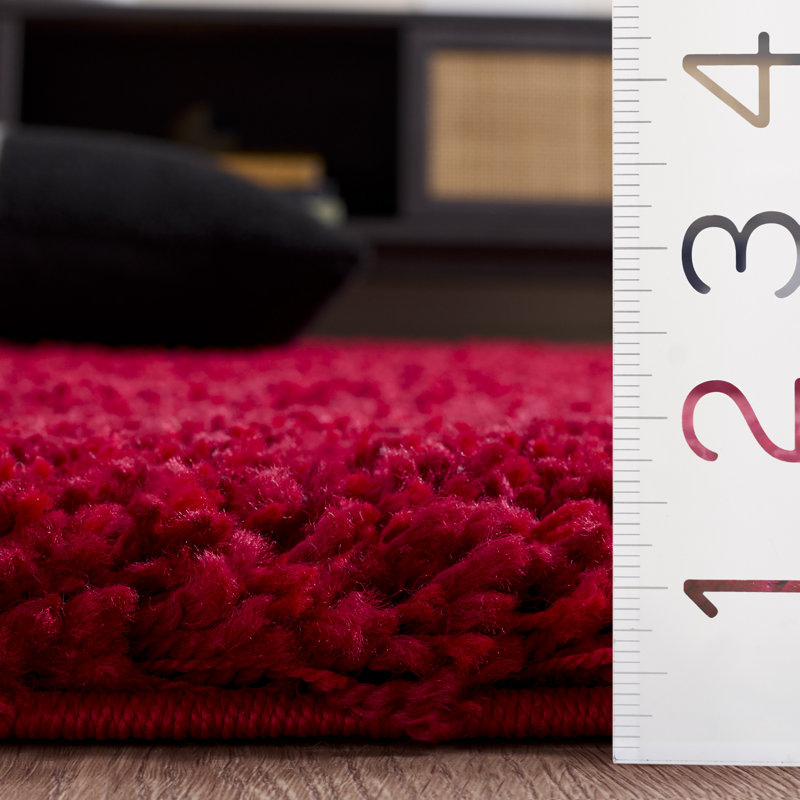 Angeliya Shag Performance Solid Color Rug, Rectangle 9' x 12', Red