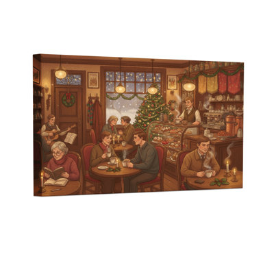 «Christmas Cozy Cafe Christmas Gathering Warmth Light Music Joy», ensemble de 3 impressions d'art sur toile