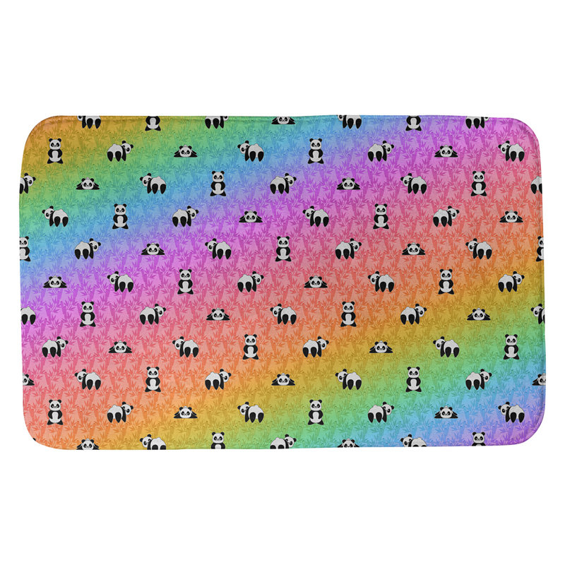 Tapis de salle de bain panda Avicia, l 21 po x L 34 po, Jaune / mauve / noir