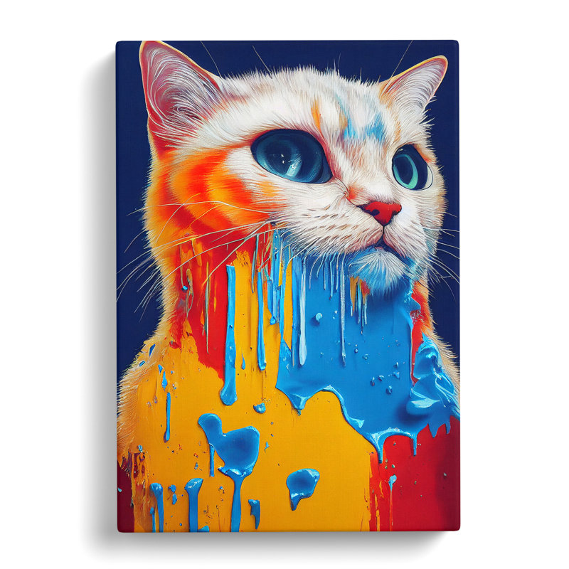 Cat In Paint No.4 - Wrapped Canvas, 76cm H x 50cm W x 3cm D