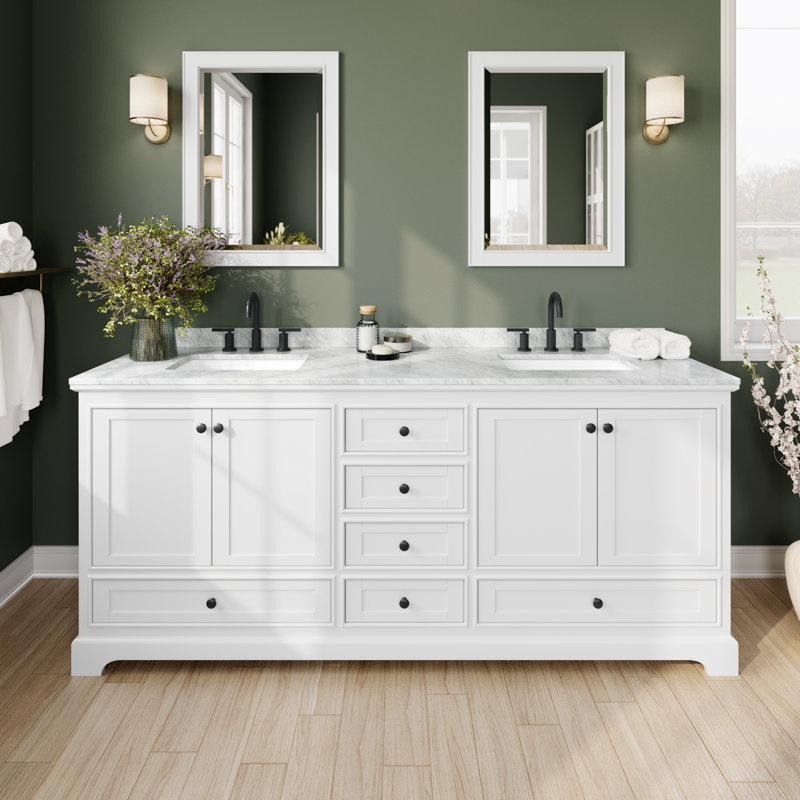 Deborah 80'' Double Bathroom Vanity with Marble Top, White, Matte Black