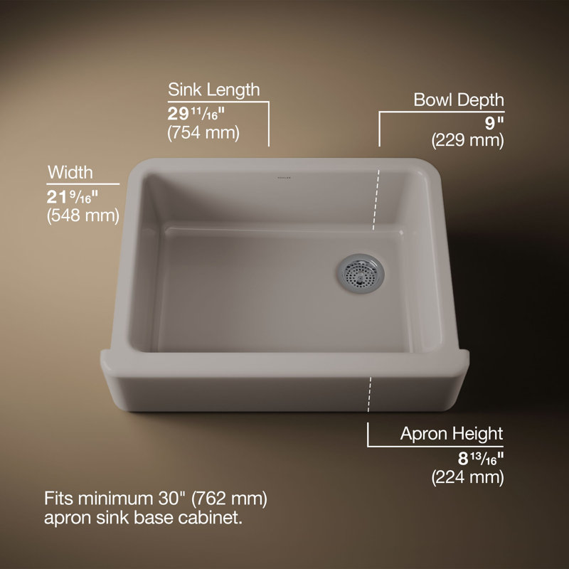 Whitehaven 29.69" L x 21.69" W Farmhouse Single Bowl Kitchen Sink, Truffle