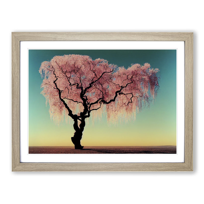 Evocative Weeping Willow Tree - Framed Print, 46cm H x 64cm W x 2cm D, Oak