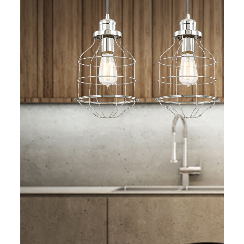 Luminaire suspendu géométrique 1 lumières simple Kinsella, Nickel poli