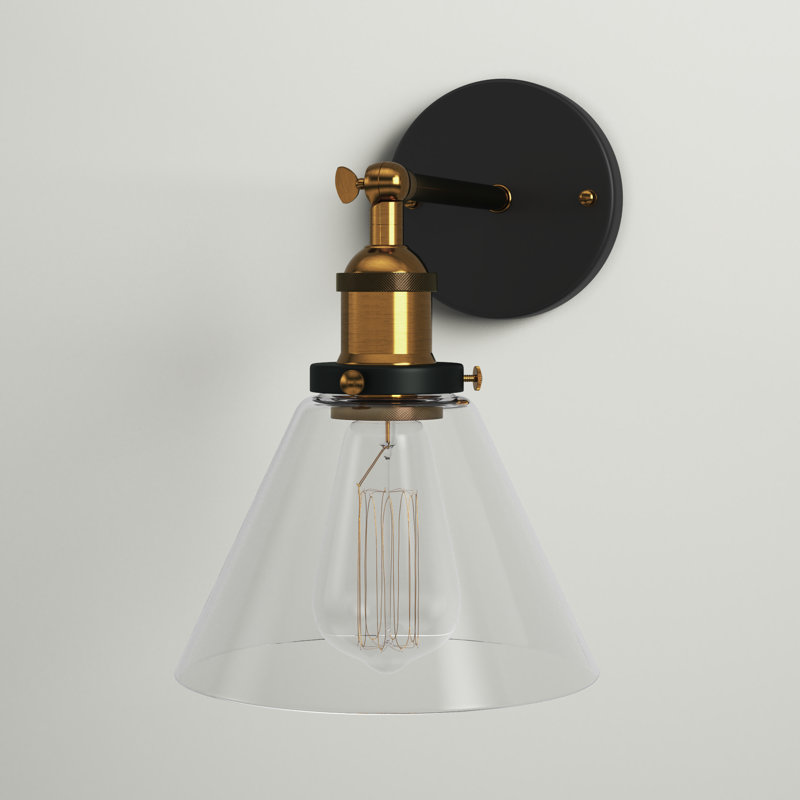 Mekhail 1 - Light Glass Shade Dimmable Classic Armed Wall Sconce, Black