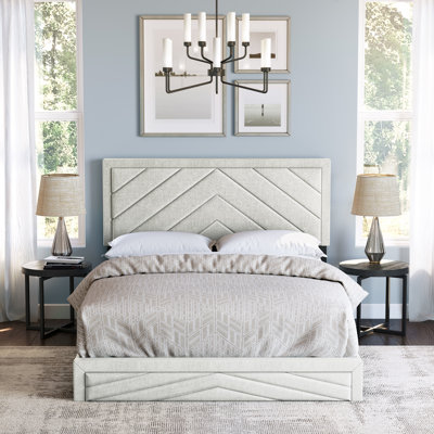 Barcelona Linen or Faux Leather Upholstered Platform Bed Frame with Adjustable Headboard, Heavy Duty Slat Support System, No Box Spring Required - Boy by Boyd Sleep