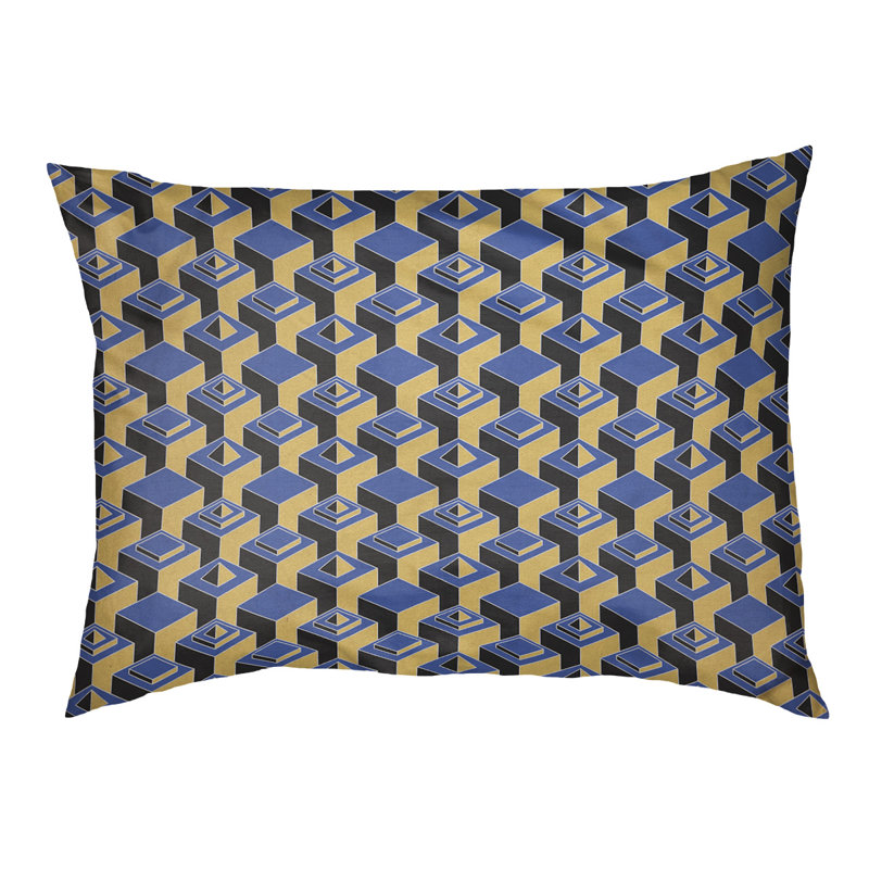 Coussin pour chien intérieur à motif skyscrapers Chen, Petit (l 28 po x P 6 po x H 18 po), Bleu / Jaune