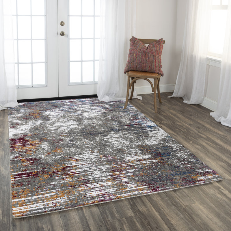 Gray Abstract Hand-Knotted 9' x 12' Synthetic Area Rug