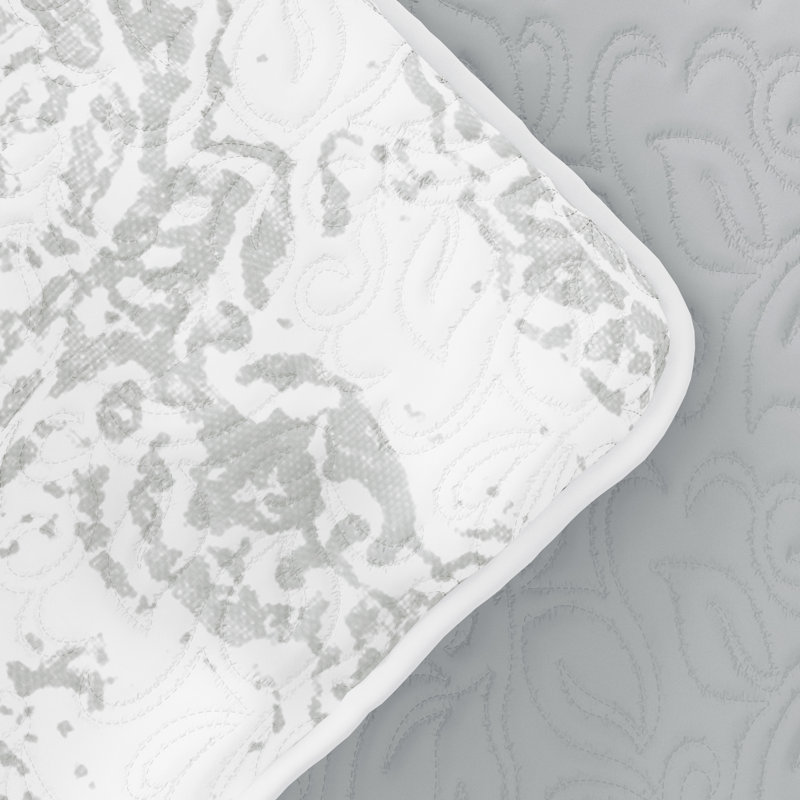 Light Gray Twin Reversible Microfiber Quilt Set with Shams