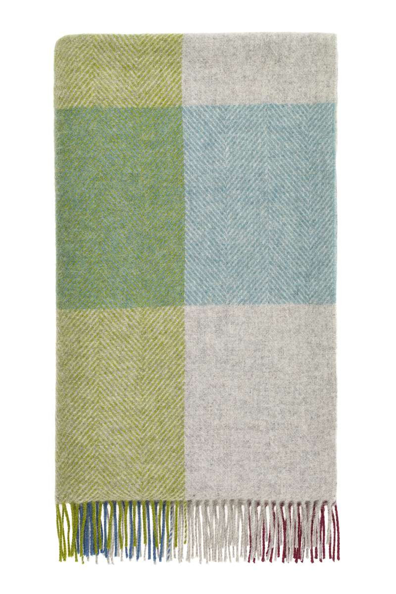 Shetland Wool Throw/Blankets Hand Woven Blanket, Blue/Green/Ivory/red Geometric