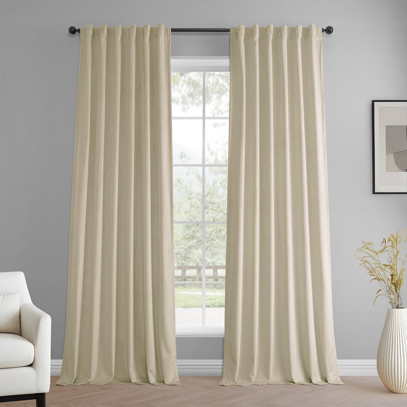 Winnette Velvet Room Darkening Curtain Panels, Light Ivory, 50" W x 120" L