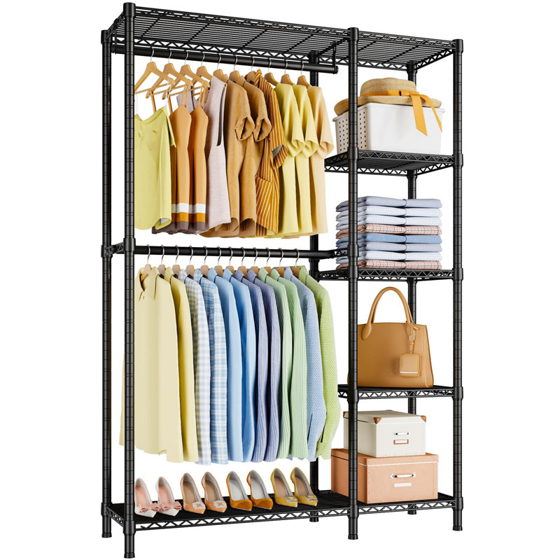  Portant à vêtements, support à vêtements robuste à 5 niveaux pour la chambre à coucher, organisateur de rangement de placard autoportant réglable, l 46,1 po x P 15,4 po x H 78,3 po, charge 630 lb, noir