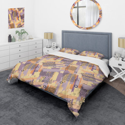 Ensemble de housse de couette en microfibre mauve / jaune / noir 3 pièces