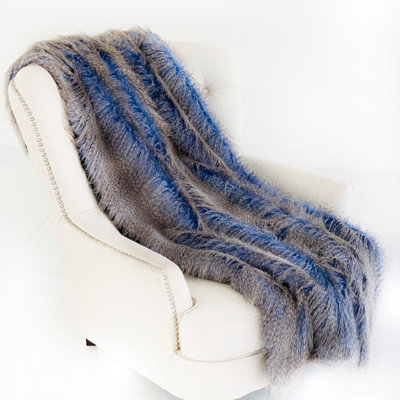 Jeté de luxe en fausse fourrure fabriqué à la main en peluche bleu azur Plutus
