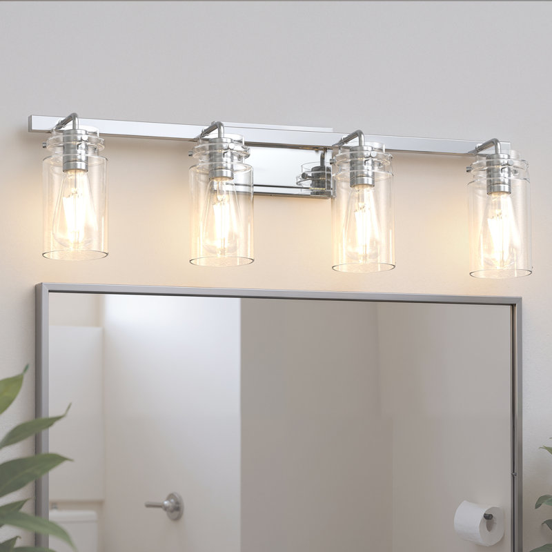 Éclairage de salle de bain à 3 lumières à intensité variable, Chrome poli, H 9,4 po x l 31,5 po x P 6 po, Quatre lumières