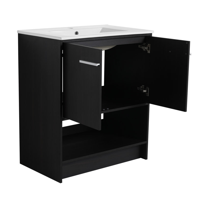Meuble-lavabo 30 po avec lavabo en céramique, Chêne foncé, Argent argent