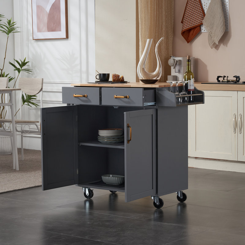 Chariot de cuisine avec plateau en bois massif Amedeu
