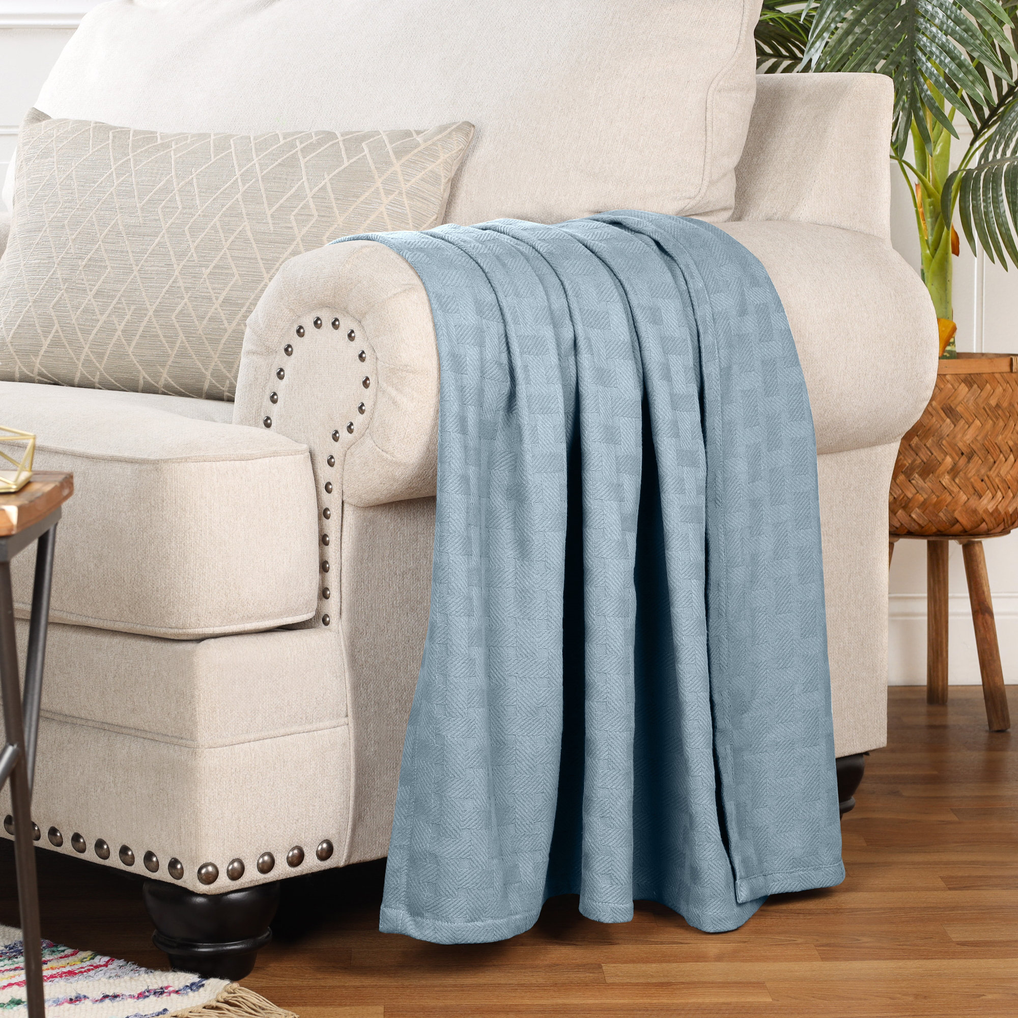 Birch Lane™ Bertie Basketweave All-season Bedding Cotton Blanket 