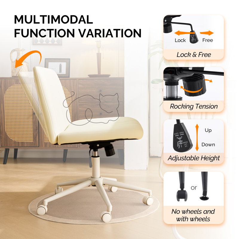 Chaise de bureau pivotante en cuir 25 po à hauteur réglable Cat's Claw, Beige