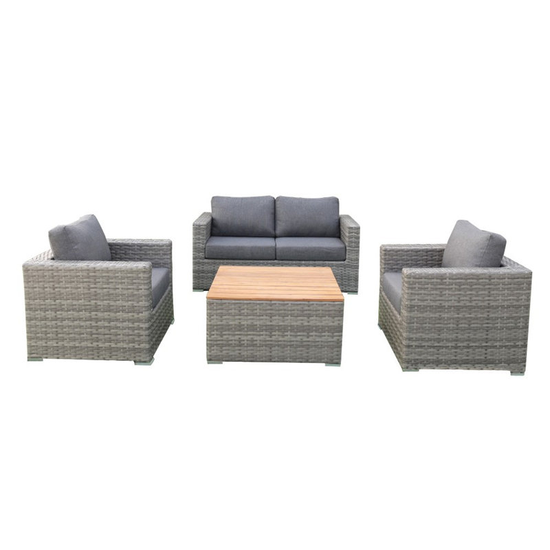 Causeuse en rotin avec coussins en oléfine et table basse d'extérieur 4 pièces Deliza