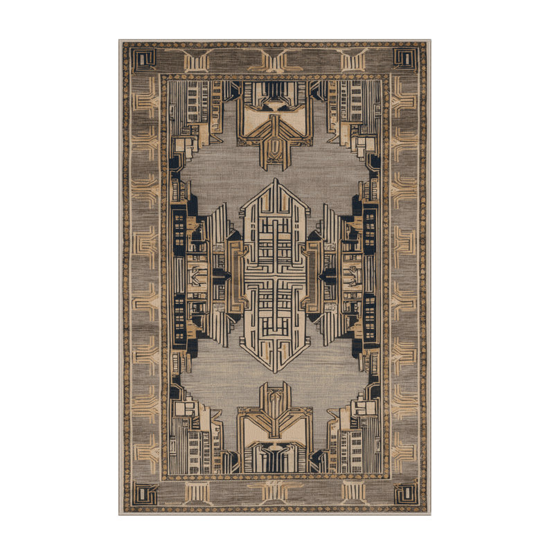 Tapis art déco brun lavable à la machine