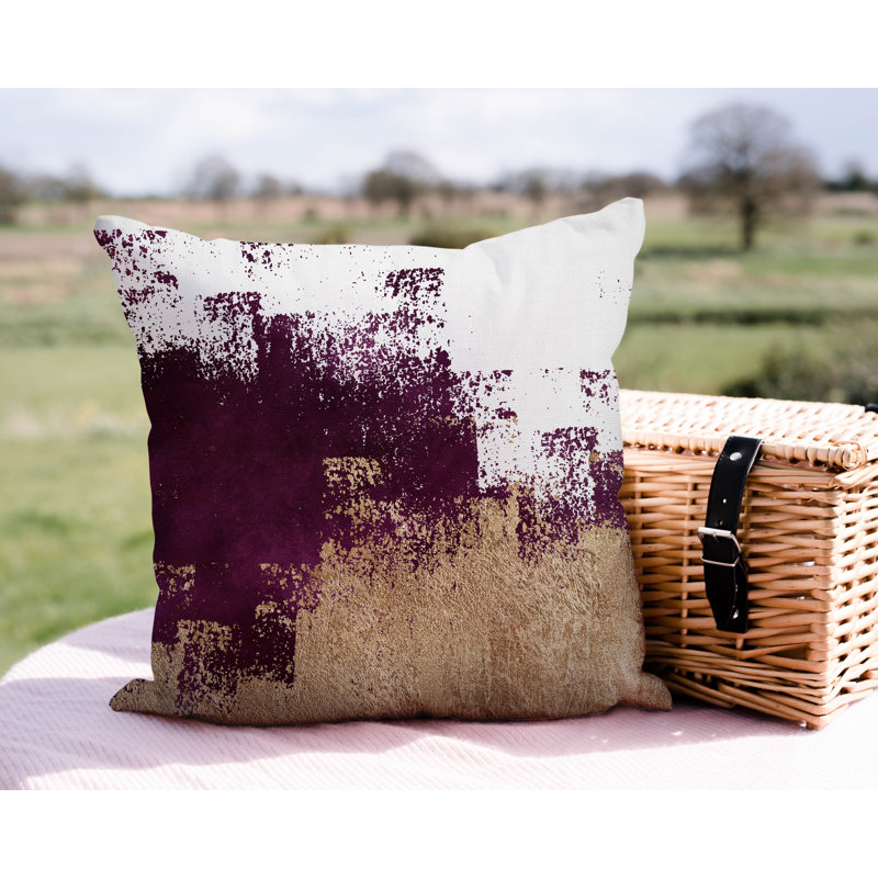 Coussin décoratif intérieur / extérieur Wes, Mauve / doré / blanc, L 15 po x H 15 po