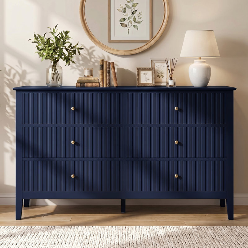 Philomena Solid Wood Chest of 6 Drawers, Blue