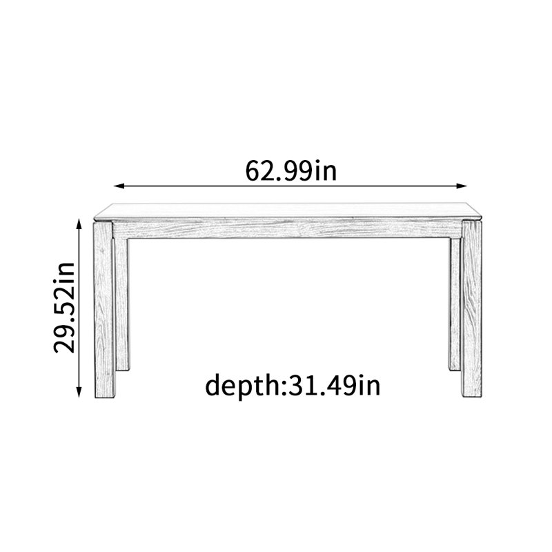 All Solid Walnut Long Rectangular Dining Table, 29.52"H x 62.99"L x 31.49"W