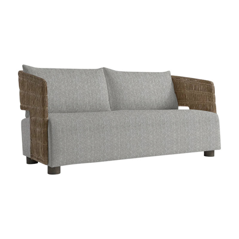 Maldives Outdoor Teak Loveseat, Light Grey/Dark Grey Linen 6032-110