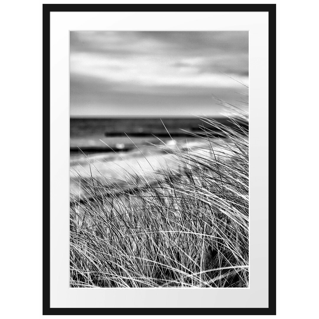 Gerahmtes Poster Sanddünen mit Schilfgras am Meer