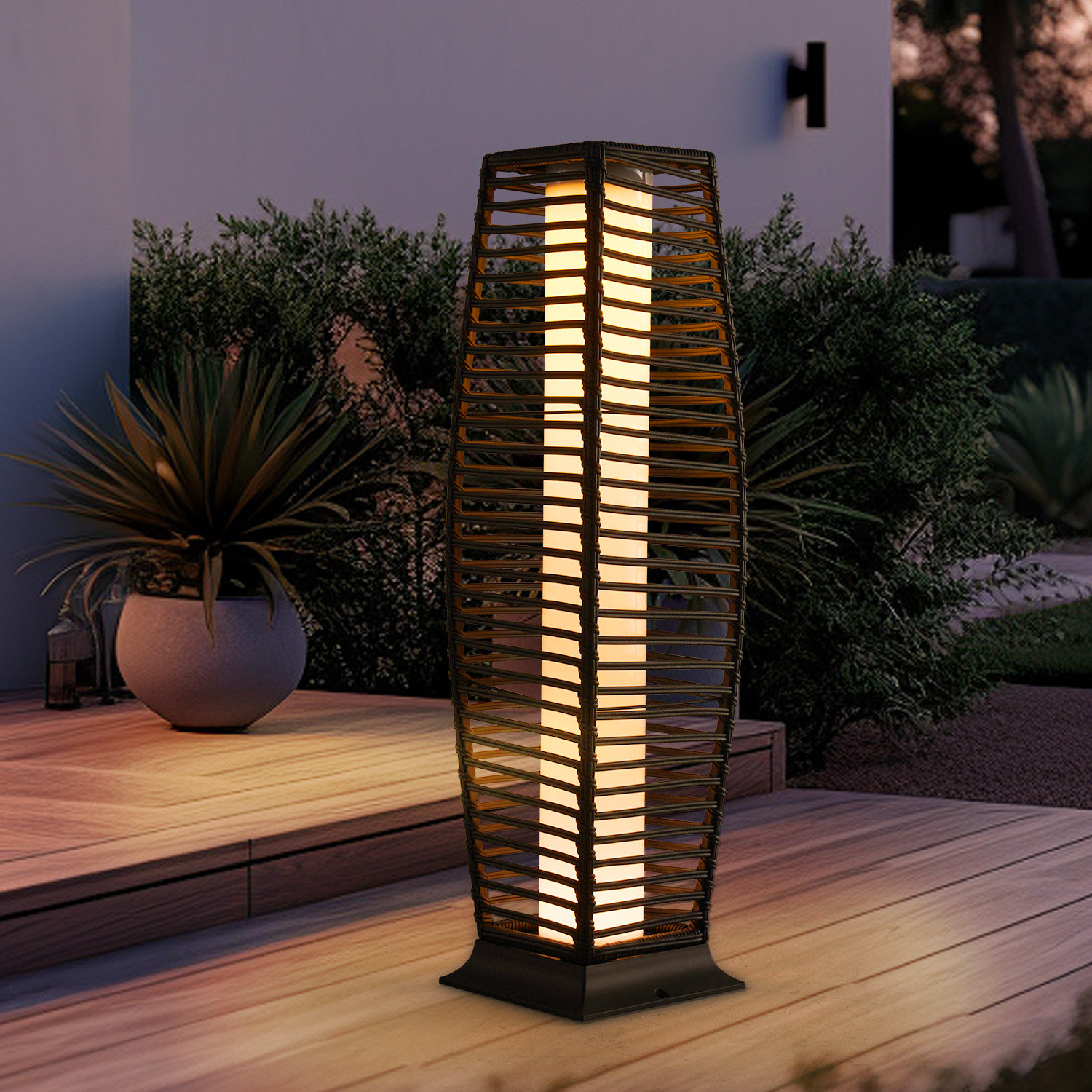 Freida Solar Powered Wicker Floor Lamp - Thumbnail 2