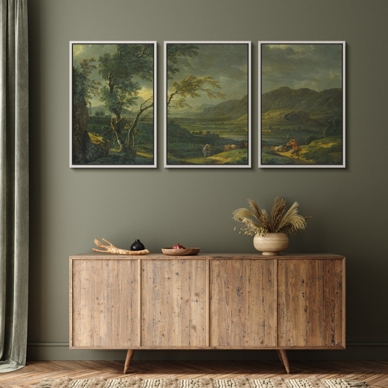 «Classic Countryside Landscape Triptych», reproduction d'art sur toile encadrée 3 pièces, Cadre blanc