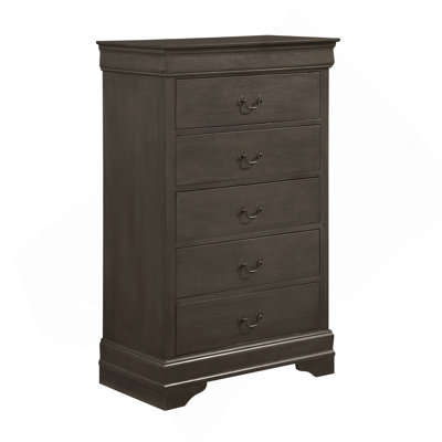 Meuble de chambre classique à 5 tiroirs au fini gris teinté de style Louis Philippe classique